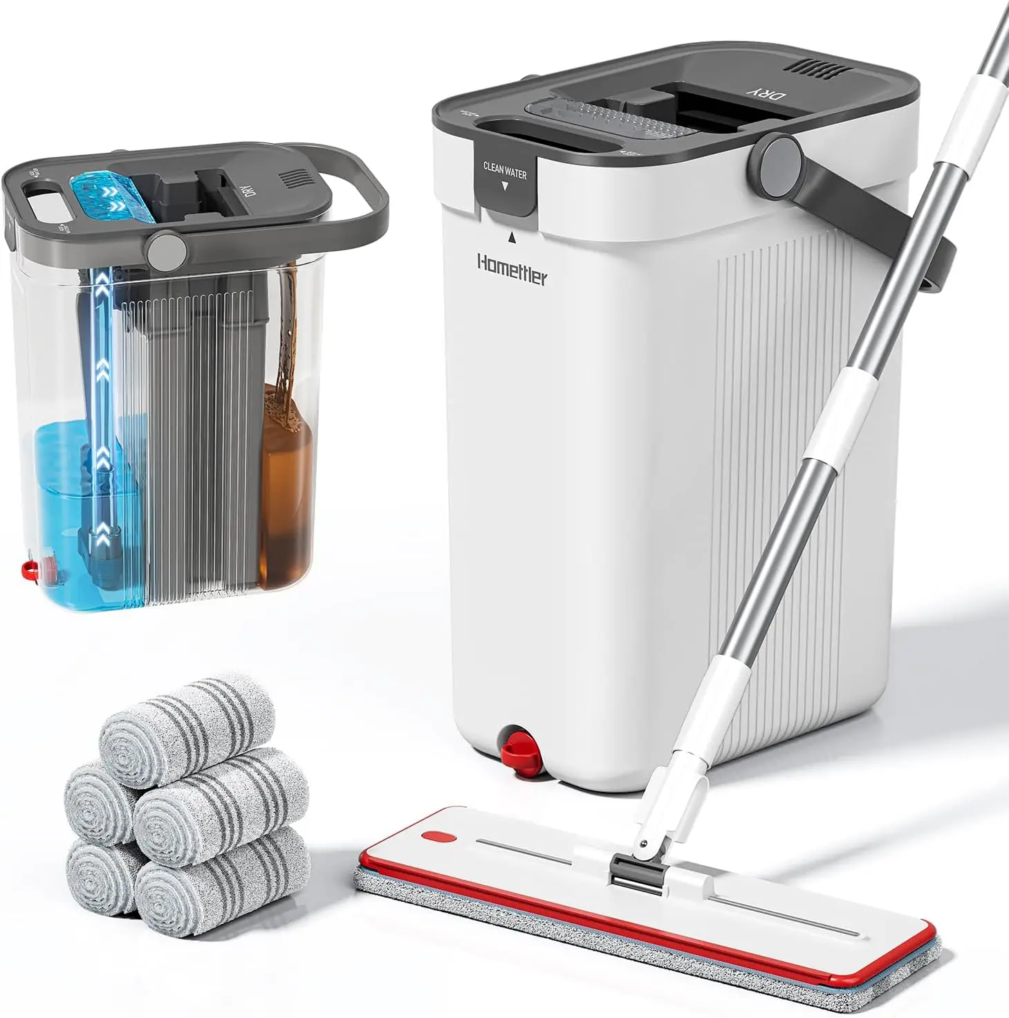 

Система плоской швабры и ведра с 3 баками и отдельной водой, 6 подушечек для чистки пола