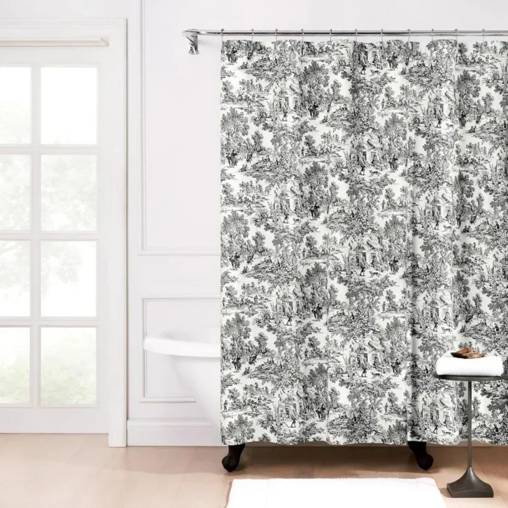 

Victoria Park Toile Bathroom Shower Curtain, Black-Hot-Sell! NEW