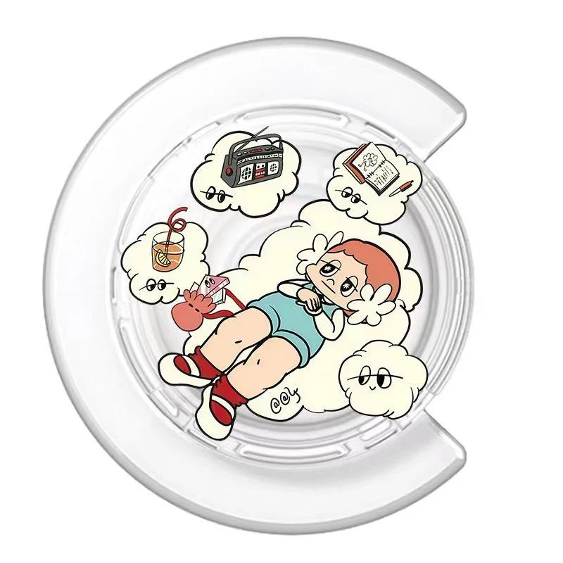 Cartoon Leisurely Girl Magnetic Phone Grip Card Holder Stand for IPhone 12 13 14 15 16 17 18 Pro Max Case