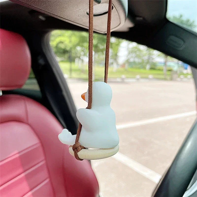 Gypsum Cool White Swing Duck with Sunglasses Automoblie Decor Car Rearview Mirror Ornaments Creative Duck Auto Decoration