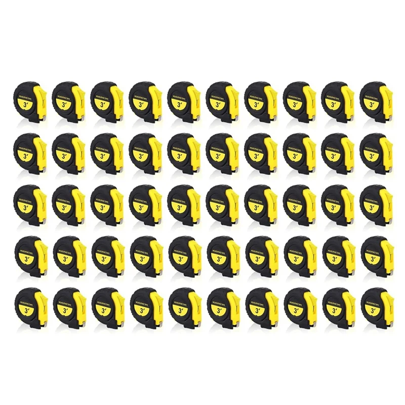 50 Piece Mini Measuring Tape Retractable Key Chain Tape Black & Yellow Plastic Measure Easy Read Measuring Tape Bulk Set