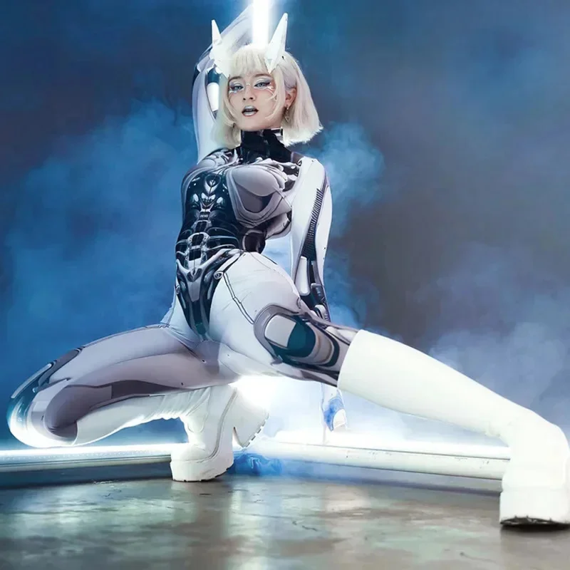 

3D косплей, комбинезон с механическим принтом, европейский и американский полусексуальный комбинезон, боди для пары с высоким воротом, новинка на Хэллоуин