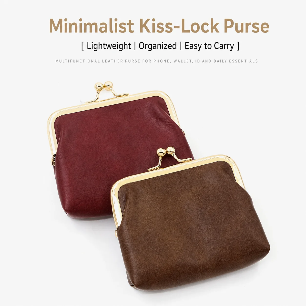 Mini Kiss Lock Coin Purse Pu Leather Casual Kiss  Womens Clasp Pouch Practical Vintage Pu Leather Pouch For Commuting