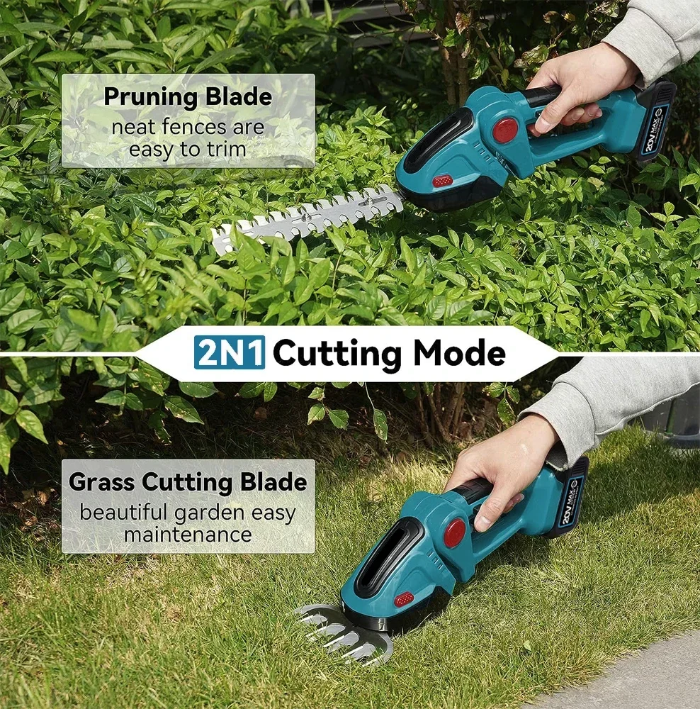 2 IN1 Electric Hedge Trimmer Cordless Rechargeable Handheld Weeding Pruning Shear Shrub Mower Garden Tool For Makita 18V Battery