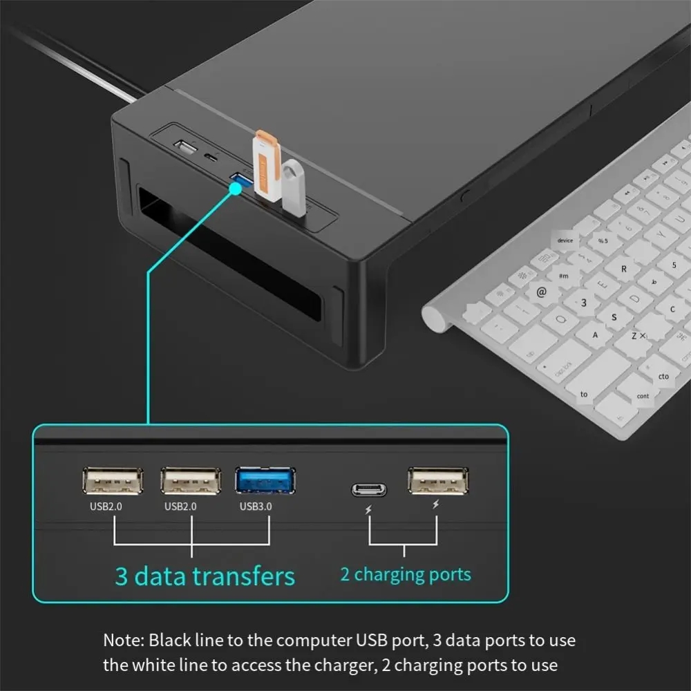

Подставка для монитора с RGB-подсветкой и концентратором USB USB 3.0 и 2.0 с выдвижным ящиком для хранения Подставка для компьютерного дисплея Регулируемая длина