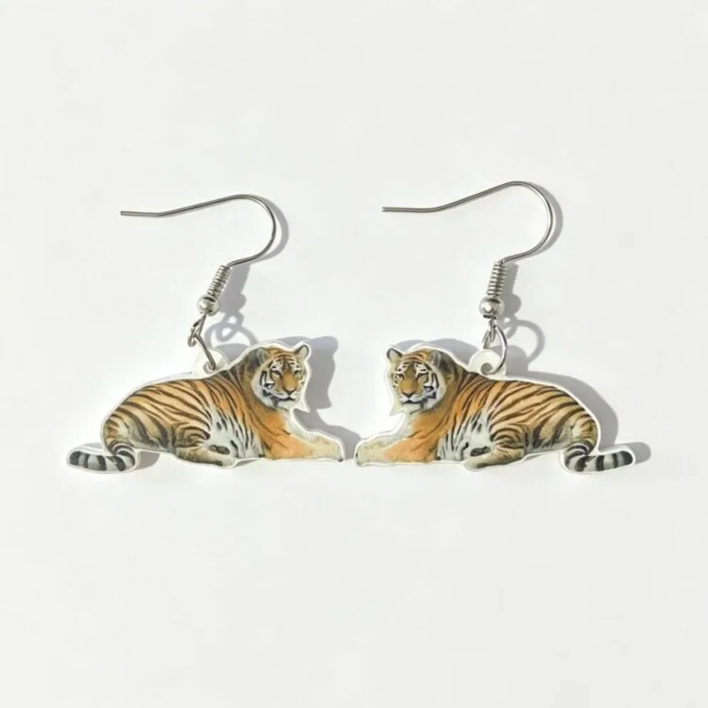 Abstract Cartoon Tiger Hippopotamus Lion Cow Leopard Goat Rhinoceros Animal Acrylic Earrings Female Jewelry Accessories Pendant