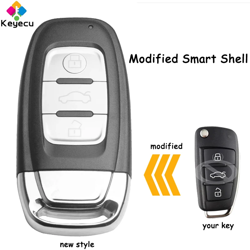 KEYECU Modified Smart Flip Remote Car Key Shell Case With 3 Buttons Fob for Audi A2 A3 A4 A6 A6L Q3 Q7 TT Keyless-Go Models