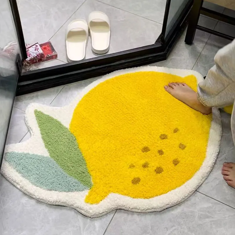 

Fruit Carpet Door Mat Soft Lemon Thickened Fluffy Tufted Bathroom Absorbent Rug Bathroom Kitchen Porch Strawberry Floor Mat