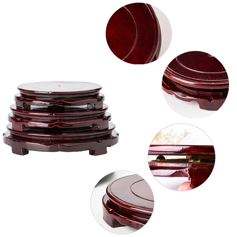 10/12/14cm Diameter Wood Carving Round Stand Base Rotate Vase Base Stone Crafts Temple Teapot Home Decoration Zen Ornaments