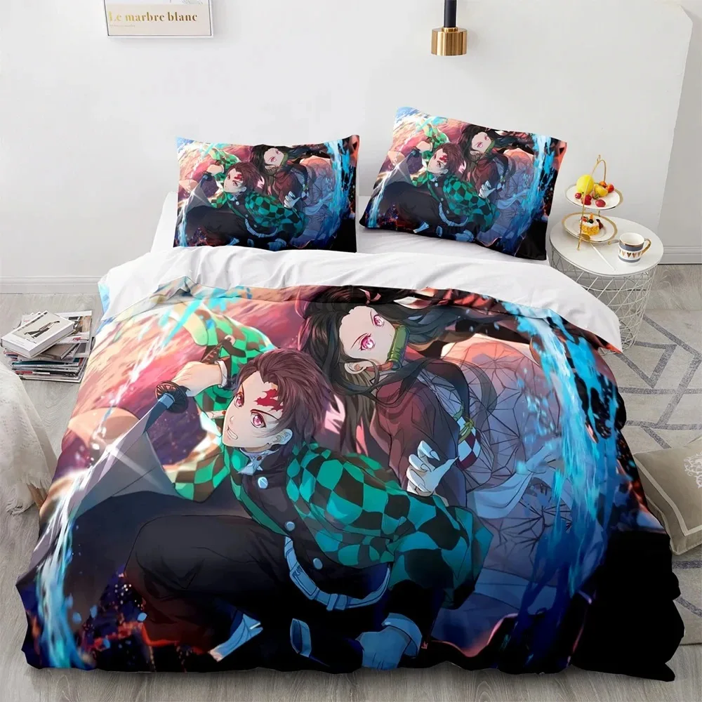 

Anime Demon Slayer Kamado Tanjirou Bedding Set Duvet Cover Bed Set Quilt Cover Pillowcase Comforter king Queen Size Boys Adult