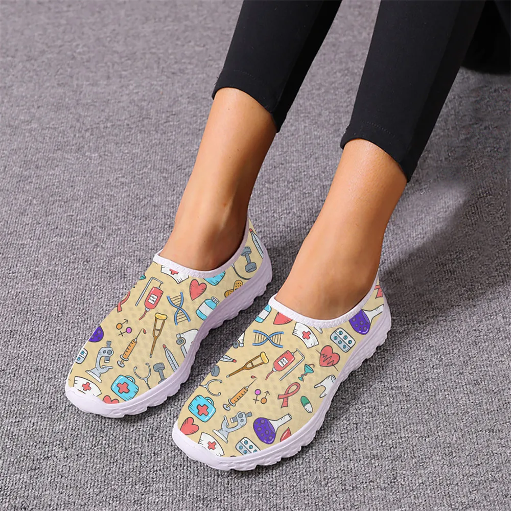Hospital Tools Nurse Love Pattern Ladies Spring Autumn Round Toe Vulcanized Shoes Brand Design Comfortable Lace Up Soft Sneakers