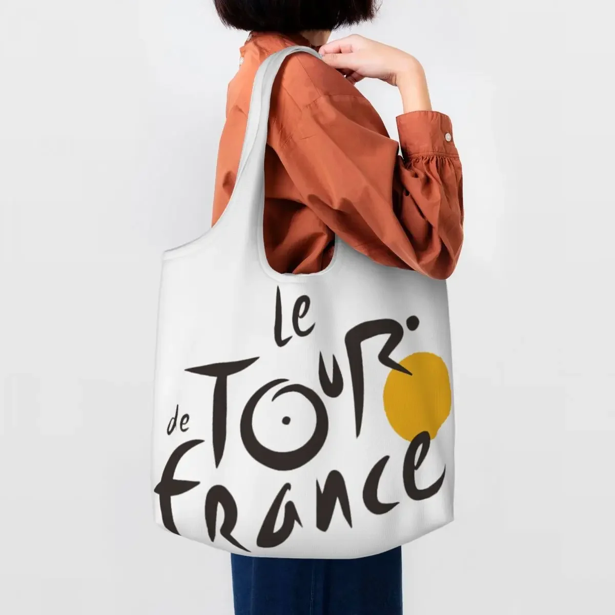 

Reusable Le Tour The France Shopping Bag Women Canvas Shoulder Tote Bag Portable French Bicycle Grocery Shopper Bags Handbags