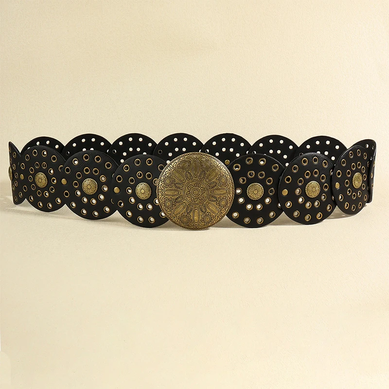 Rwybeyw Y 2K Brede Boho Schijf Riem Voor Vrouwen Vintage Concho Lederen Disk Riemen Western Taille Riemen Voor Jurk Jeans