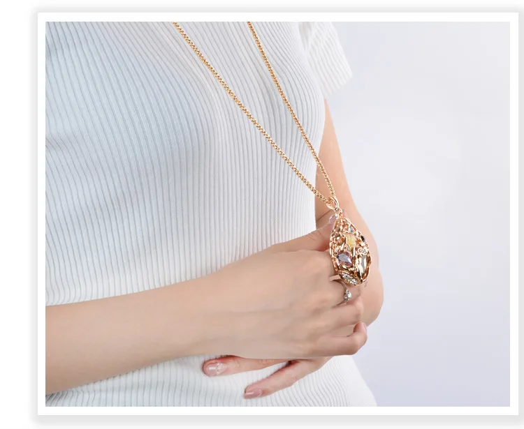 Crystal Flower Necklaces & Pendants for Women Trendy Gold Color Long Necklace Collier Femme Fashion Female Sweater Chain Jewelry