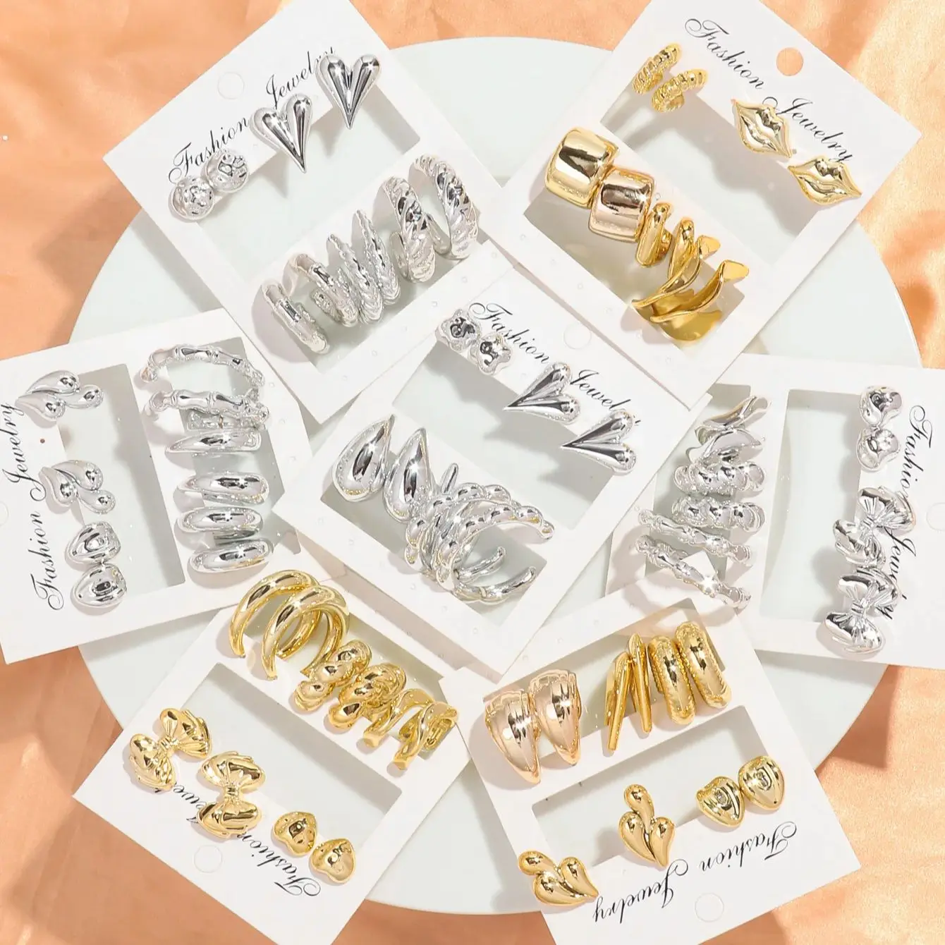 5 Pairs/Set Fashion Acrylic Irregular Golden and Slivery Color Chunky Earrings for Women Geometric Earrings 2026 Trend Jewelry