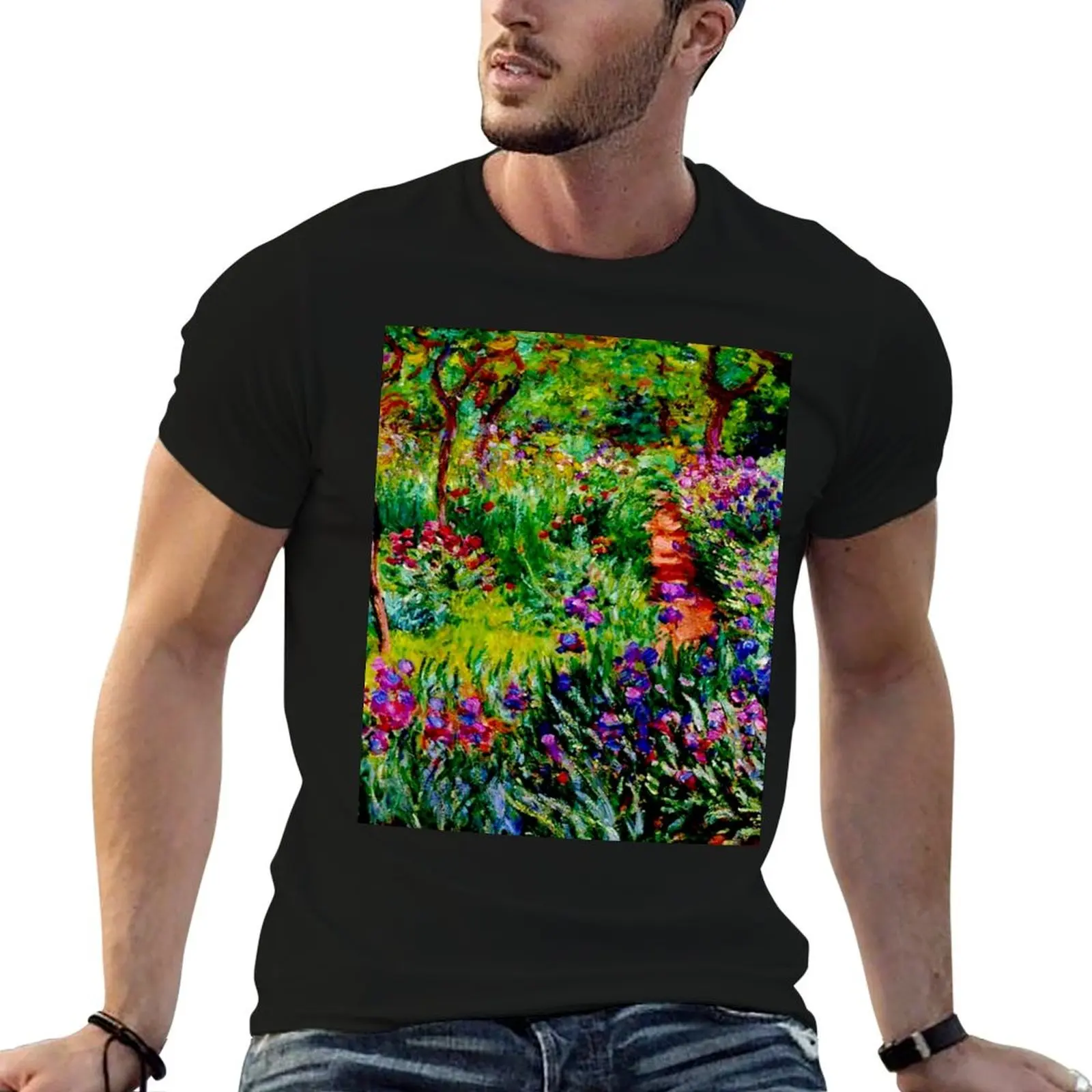 Claude Monet 'Le Jardin aux Iris à Giverny' - 'The Iris Garden at Giverny' T-Shirt Short sleeve tee graphic shirts men clothing