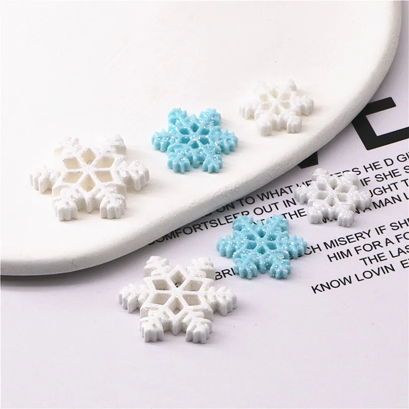 10-30pcs Glitter Resin Snowflake Flatback Cabochon DIY Jewelry/Craft Hair Clip Decoration Accesssories