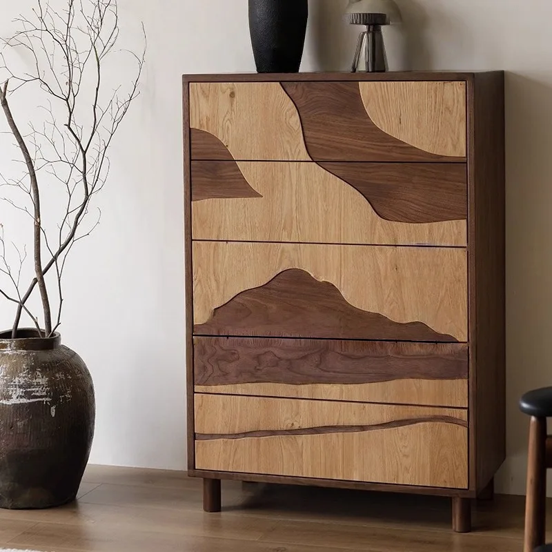 

Medieval black walnut solid wood chest of drawers, living room against the wall, entrance cabinet, side cabinet, bedroom, bedsid