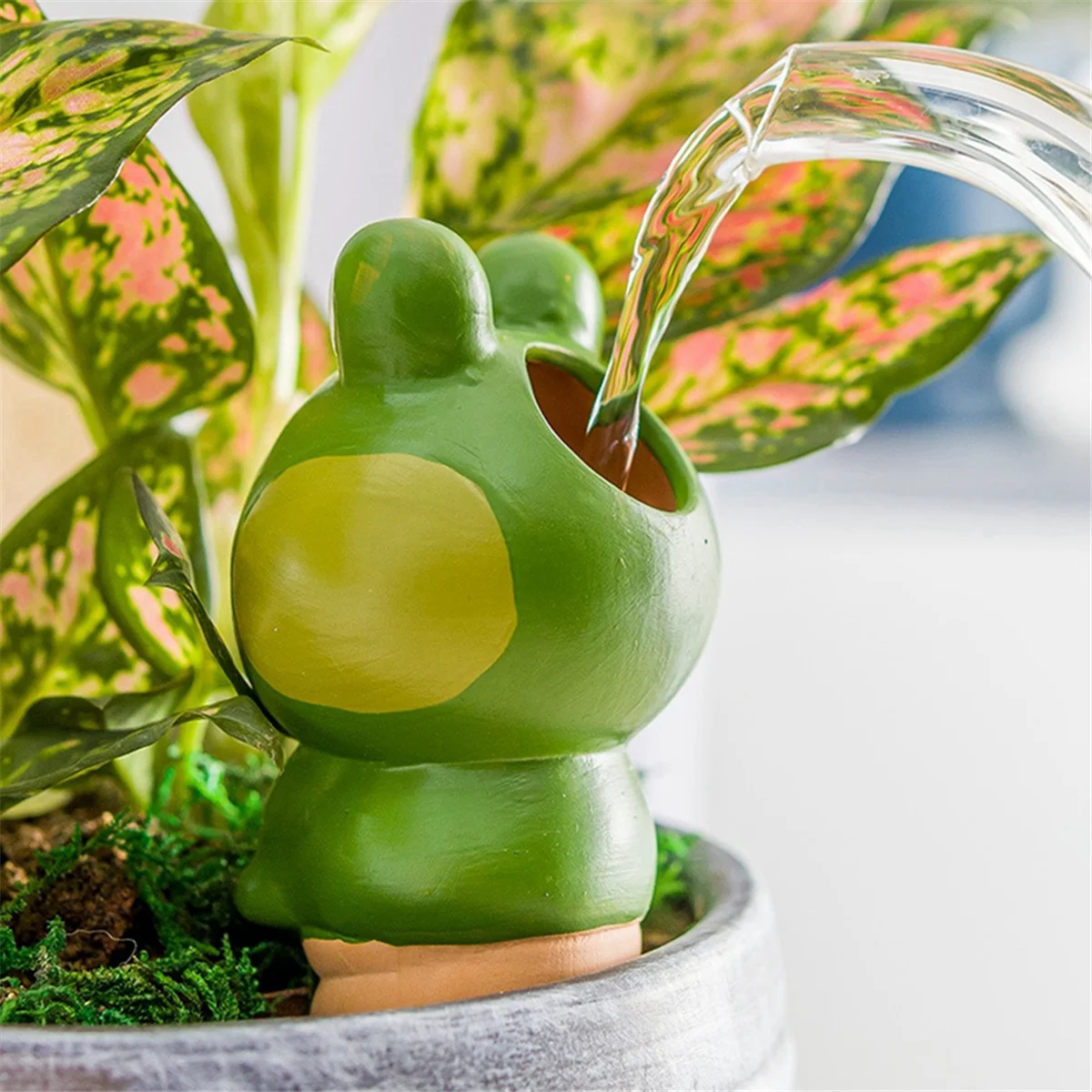 

4Pcs Cartoon Frog Automatic Clay Watering Stakes Plant Dripper Device Terracotta Potted for Indoor Outdoor Garden Yard