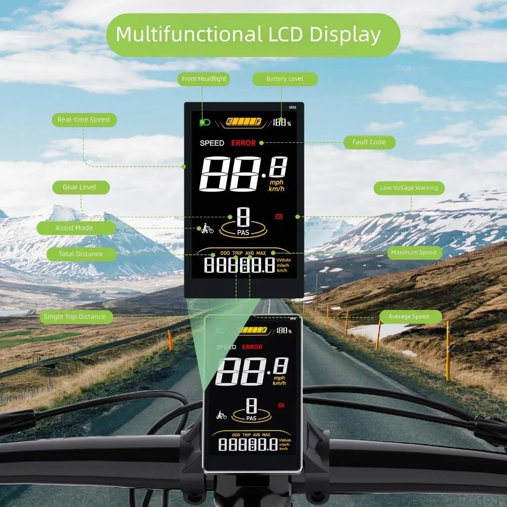 

Electric Bike For BAFANG UART CAN Ebike Display M58 LCD Display 36V48V 5Pin Waterproof Connection Motor Bicycle E-bike Computer