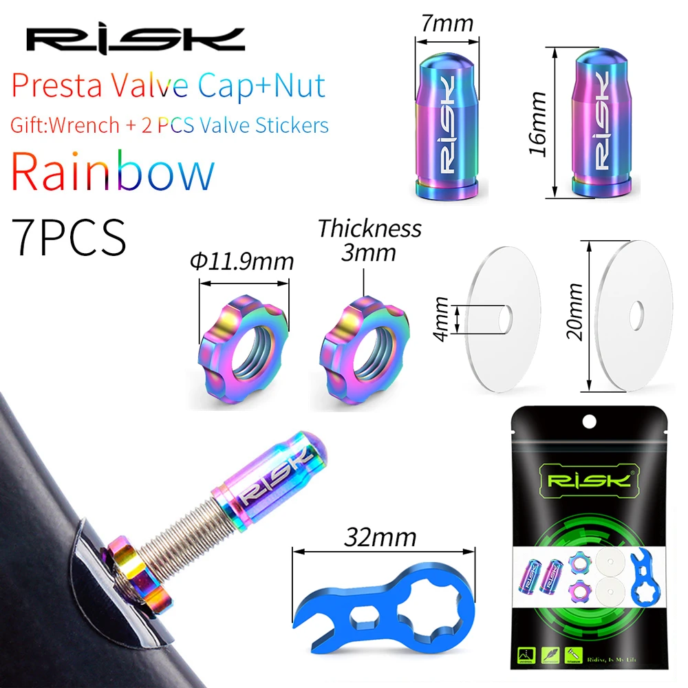 

RISK Titanium Alloy Bicycle Presta Schrader Valve Cover Mountain MTB Road Bike Valve Cap French American FV AV Cap Removal Tool