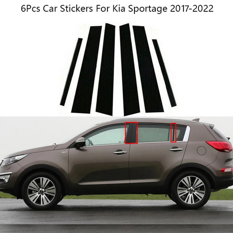 

6Pcs/Set Carbon Fiber Black Door Window Trim Stickers Pillar Posts For Kia Sportage 2017-2022 Extior Car Accessories