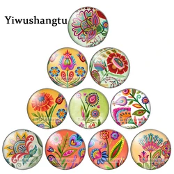 Colorful cartoon flowers rose leaves Art Paintings 8mm/12mm/20mm/25mm Round photo glass cabochon demo flat back Making findings