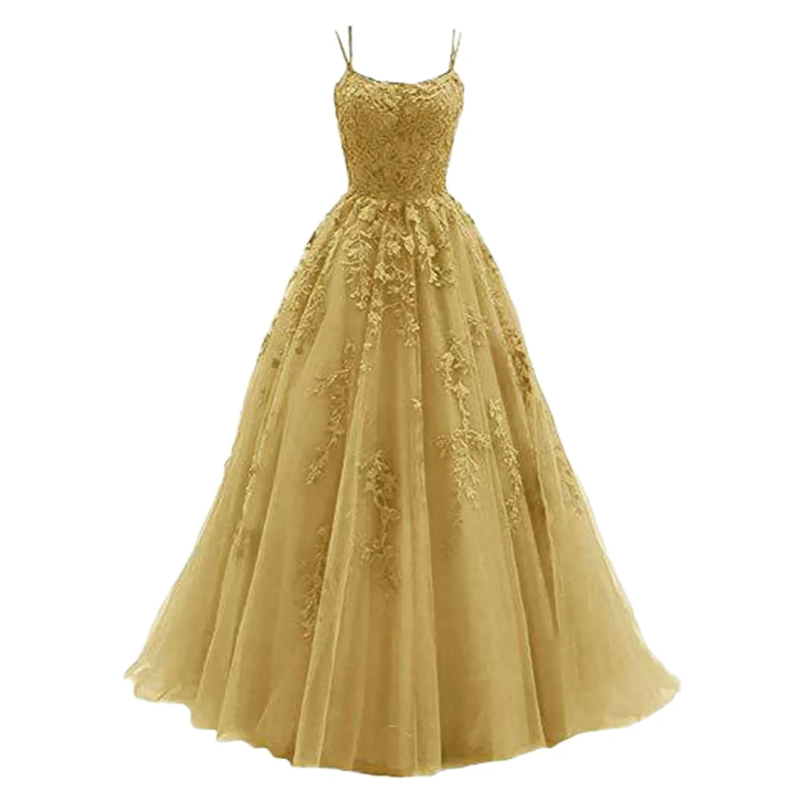 

Women's Spaghetti Strap Dress Long Tulle Lace Applique Party Dress Mother Daughter Wedding Dresses Waist Wedding Dress Dress