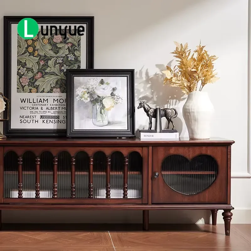 American Modern Solid Wood TV Cabinet with Locker Elegant Living Room Furniture Storage Console Table for Home Entertainment