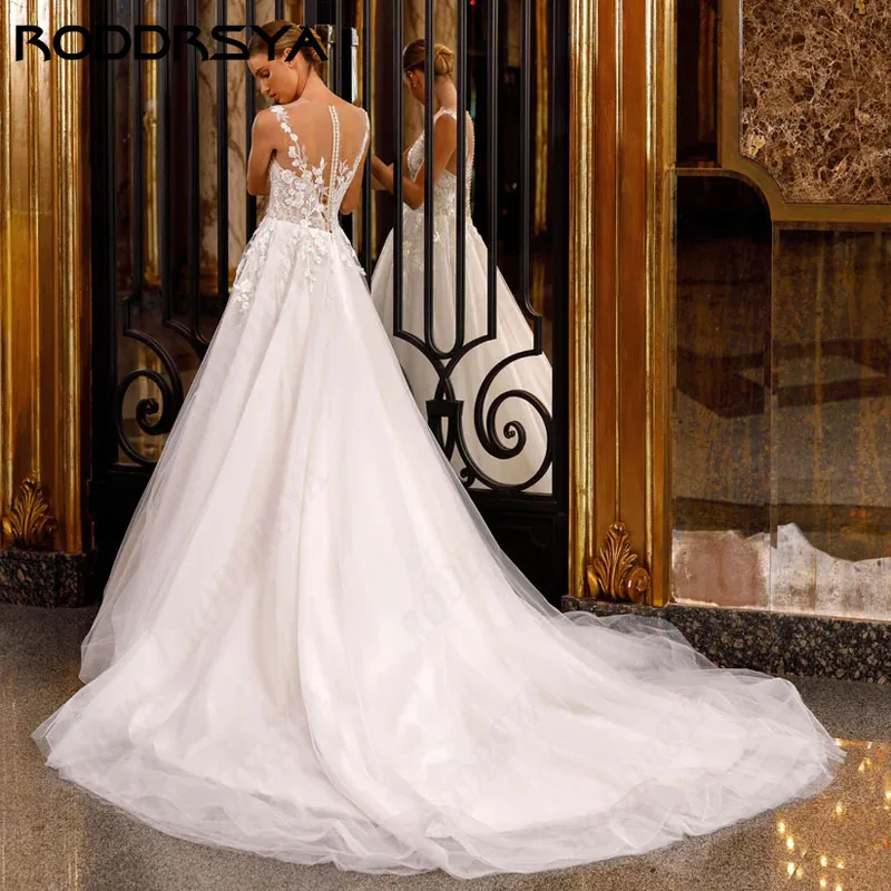 RODDRSYA-Robes de mariée princesse en dentelle, magnifique robe de mariée A-ligne, perles de luxe, bouton au dos, 2024 Robes de mariée princesse en dentelle, magnifique robe de mariée A-ligne, perles de luxe, bouton au