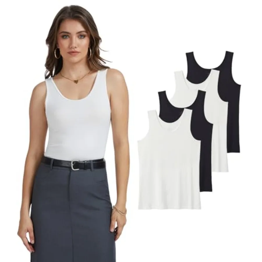 

Accbiety 4 Pack Tank Tops for Women Basic Undershirt Camisole Tanks Sleeveless Lightweight cami Layering Tops