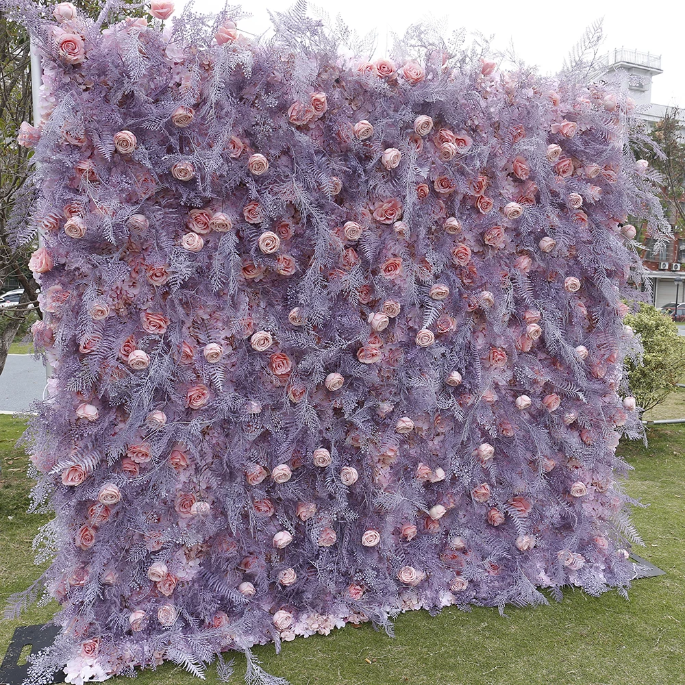 High Quality Wholesale Pink Purple Artificial Silk Flower Wall Panel wedding backdrops Flowers Wall flower wed decor