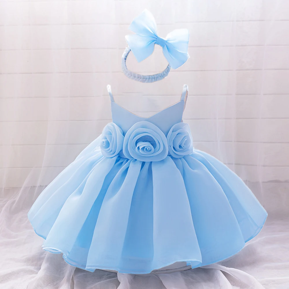 Baby 1st Birthday Party Girl Dress Christmas Costume Wedding Bow Princess Prom Gown Elegant White Flower Baptism Dress For Girl