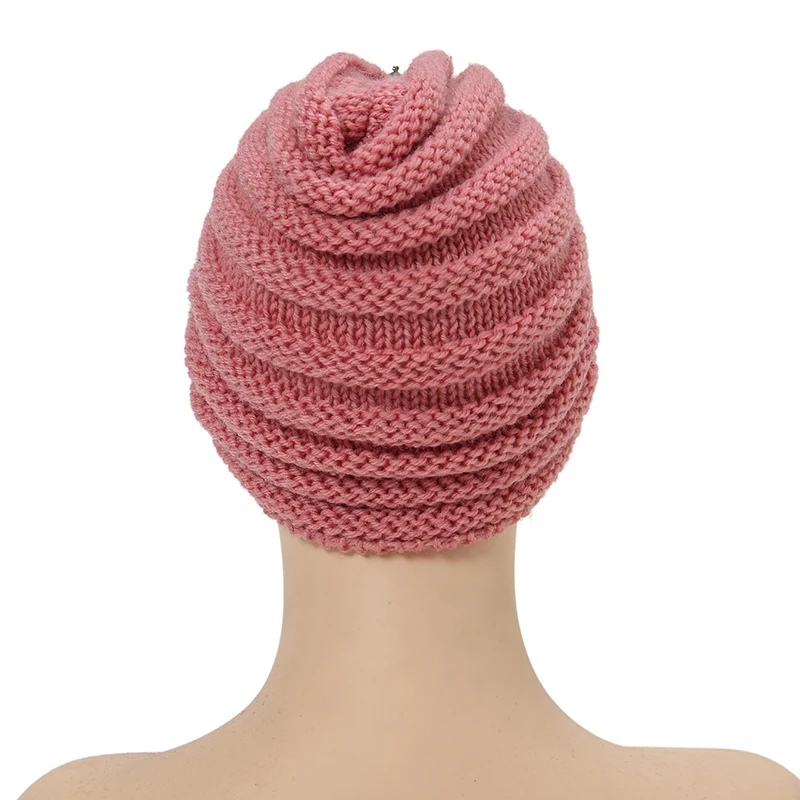 Women Knitted Turban Hat Diamonds Bohemia Muslim Hijab scarf India Hat Wool Bonnet Turbante Cap Turbante Mujer Solid Winter Cap