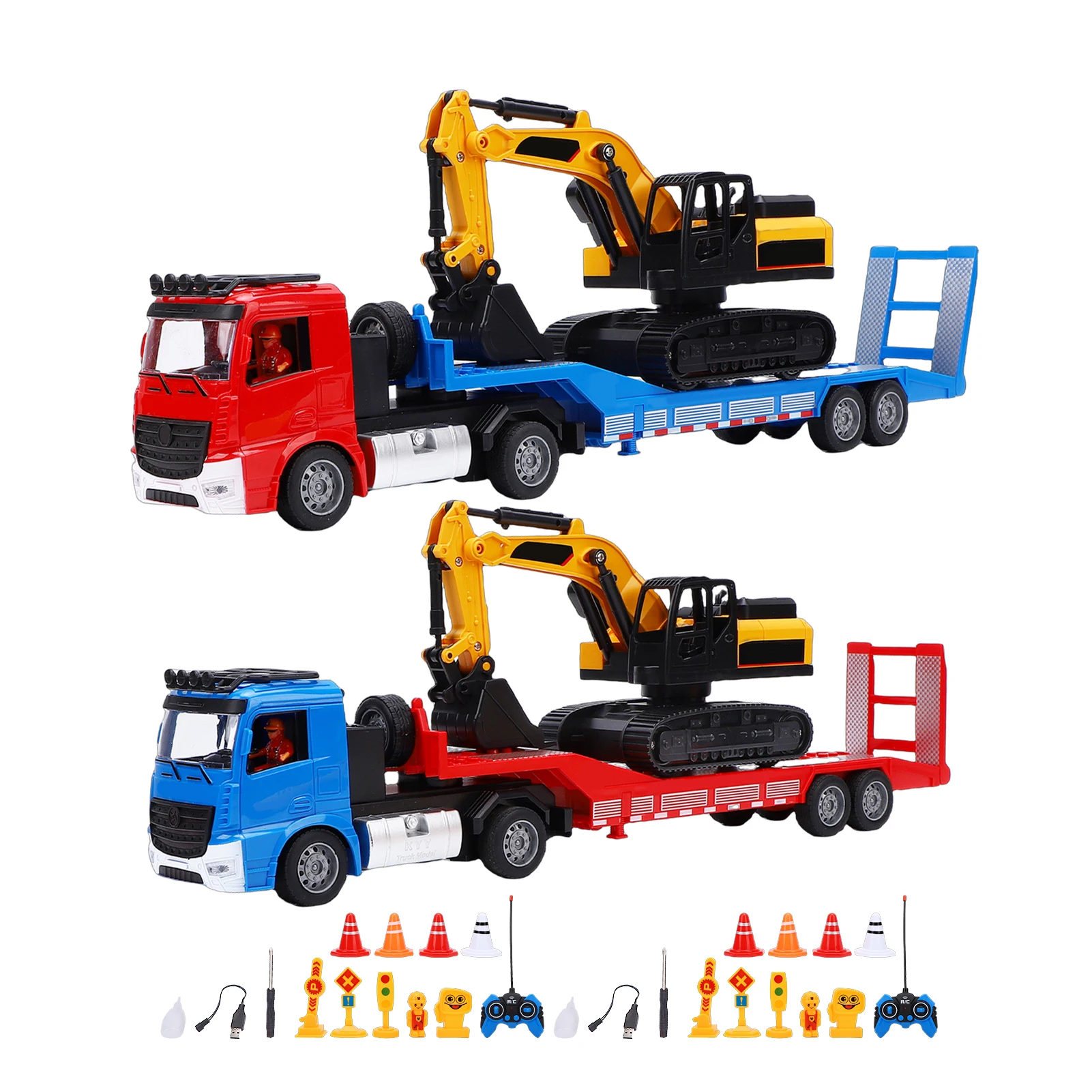 

RC Construction Truck with Excavator Set, 6CH Remote Control Construction Vehicle Model Kit with Spray Effect, Sound and Lights