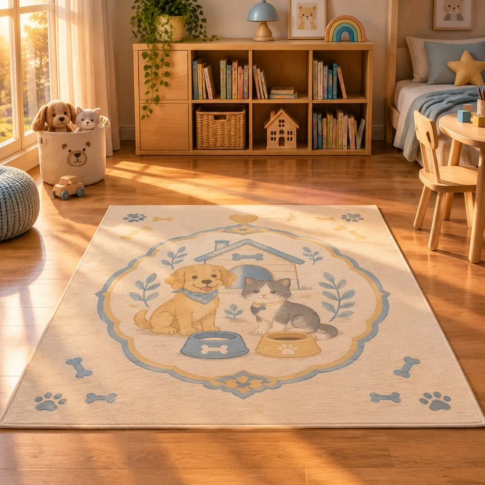 VIKAMA Rug Carpet Off White Pet Bowl House Pet Lover Plush Washable Master Bedroom Kitchen Home Office Study Home Decoration