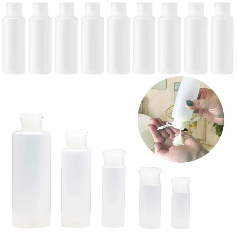 50pcs 10ml-100ml Empty Travel Squeeze Plastic Bottles Leak Proof Refillable Cosmetics Containers for Lotion Shampoo Conditioner