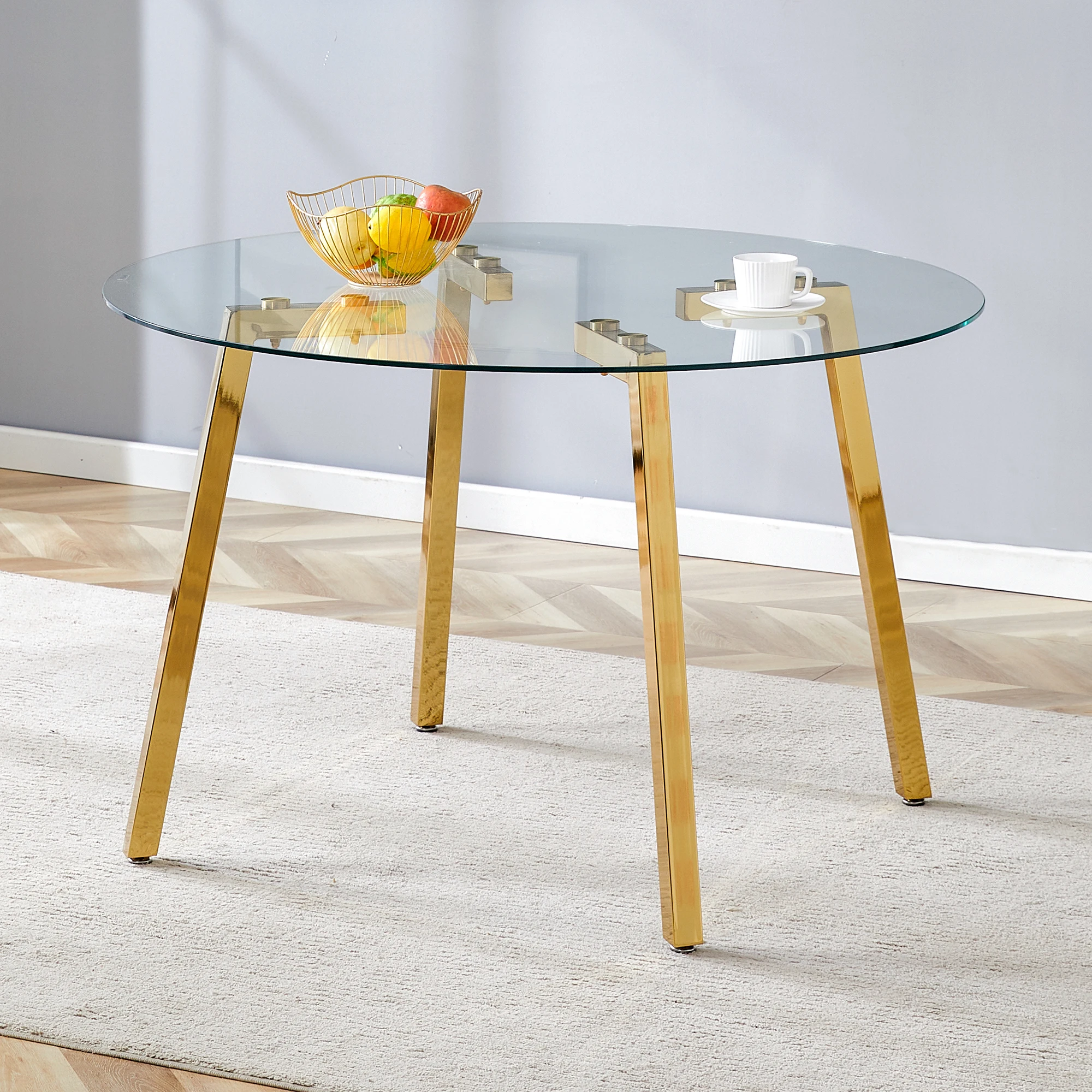 

Modern Luxurious Tempered Glass Dining Table Gold Metal Legs for Family Meals Office Conferences Casual Coffee Various