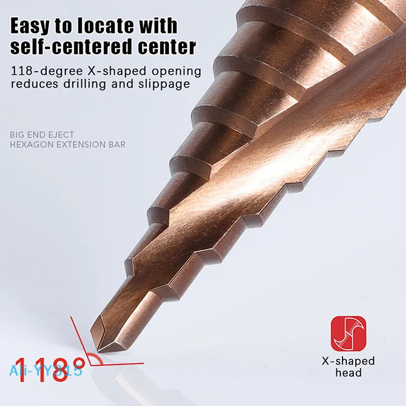 ดอกสว่านเจาะเหล็กแบบขั้นบันได ขนาด 4-12/4-20/4-32 มม. แบบเกลียว M35 โคบอลต์ ดอกสว่านเจาะโลหะแบบเรียว ดอกสว่าน HSS เคลือบไทเทเนียม