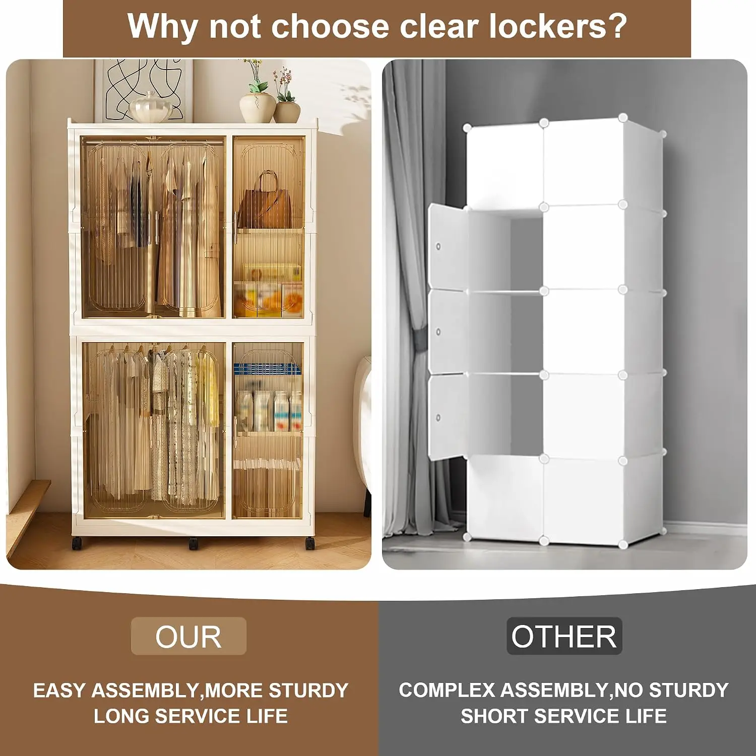 Portable Wardrobe Closet Storage Organizer for Clothes, Large Collapsible Plastic Wardrobe with Wheels, Foldable Clothes Storage view 6