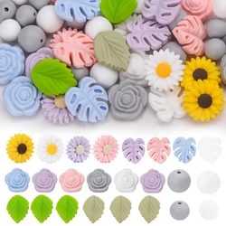 LOFCA 50Pcs Silicone roses leaf beads Beads Round Beads used to make DIY home decoration KeyChain Necklace Jewelry accessories