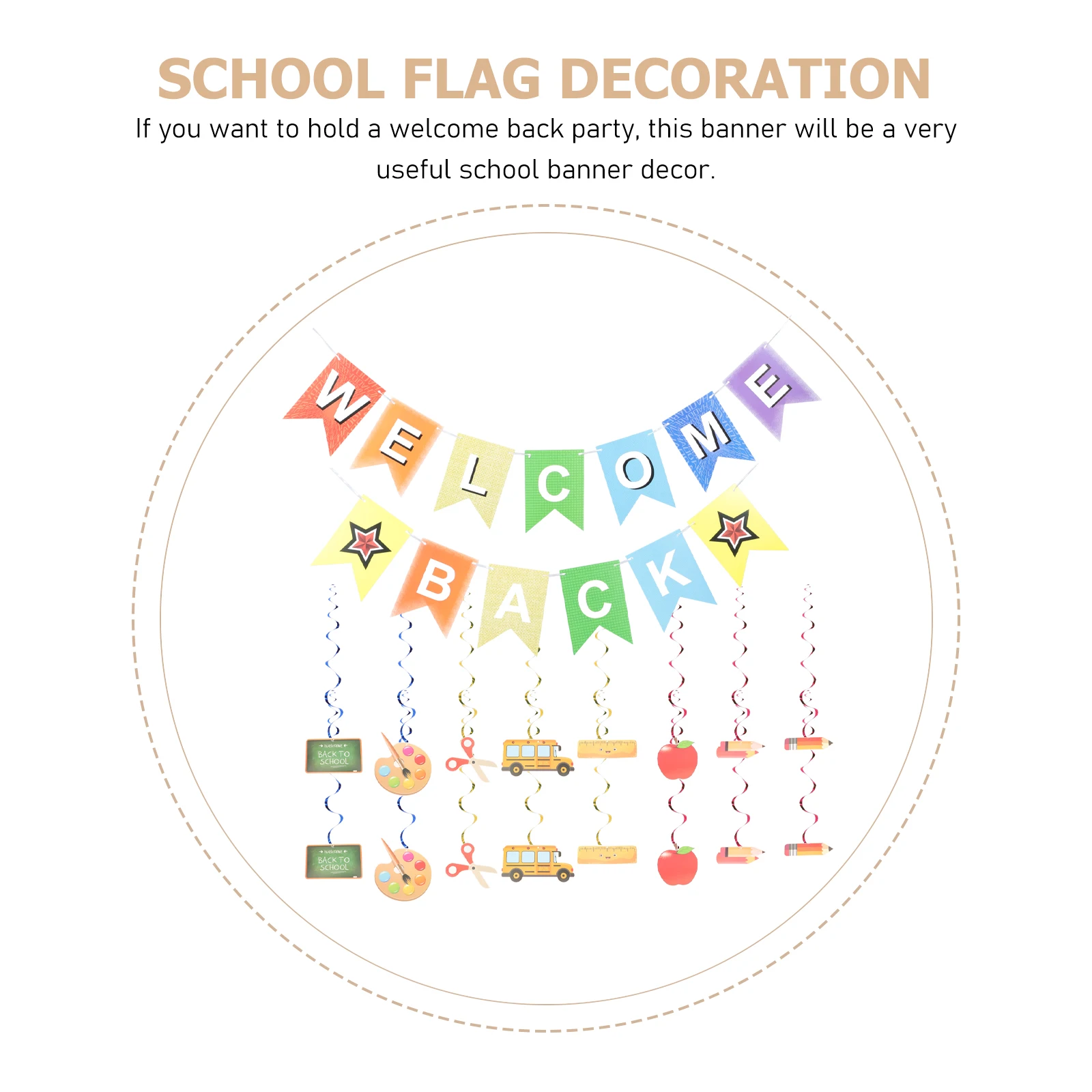 

1 Set Back Banner Spiral Pendant School Party Welcome To School Ornaments Decorations Back To Classroom Wall Window Stage Flags