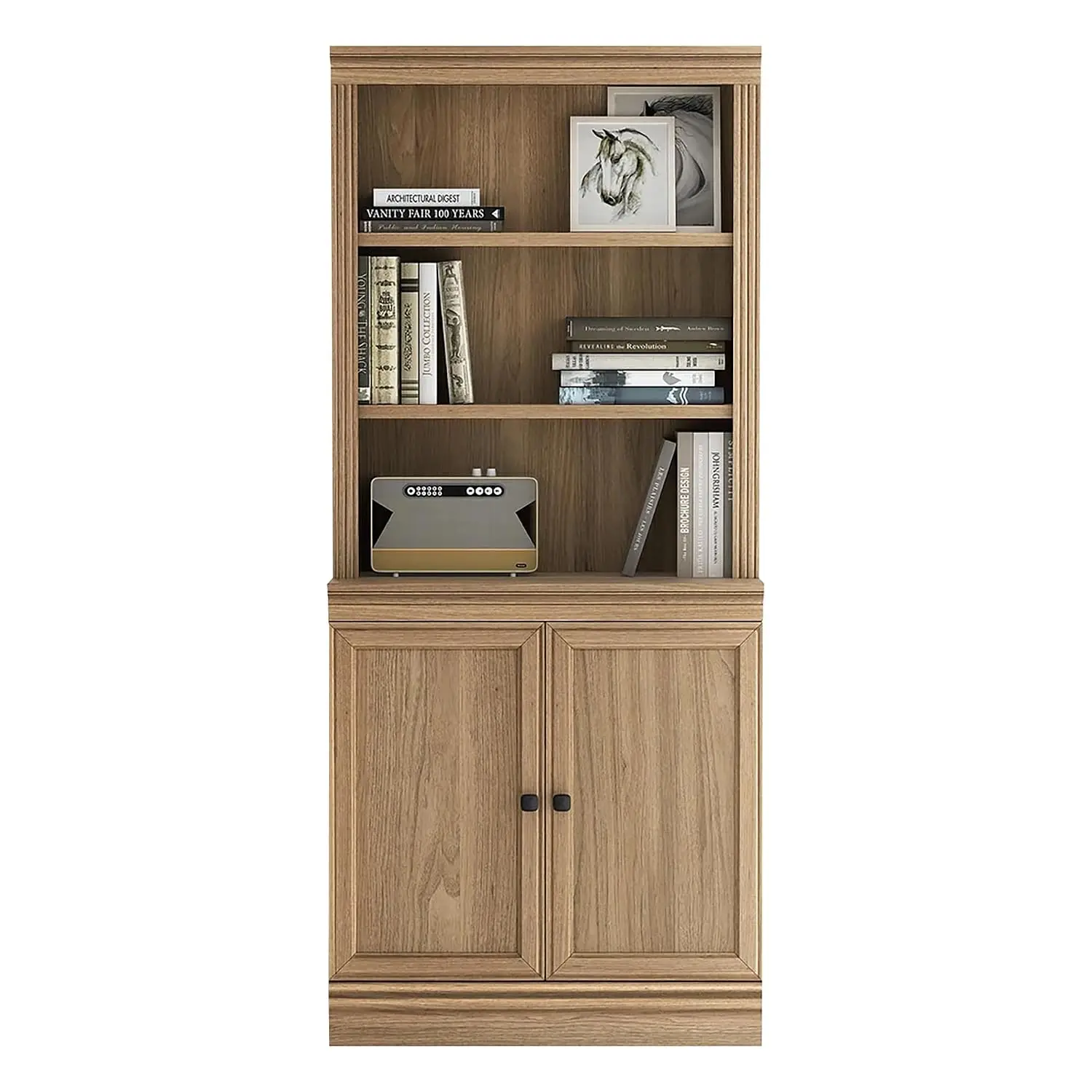 Multi-Depth 5-Tier Cabinet Bookcase w/Doors Oak Wood Storage Shelf Office Home Library, Customized