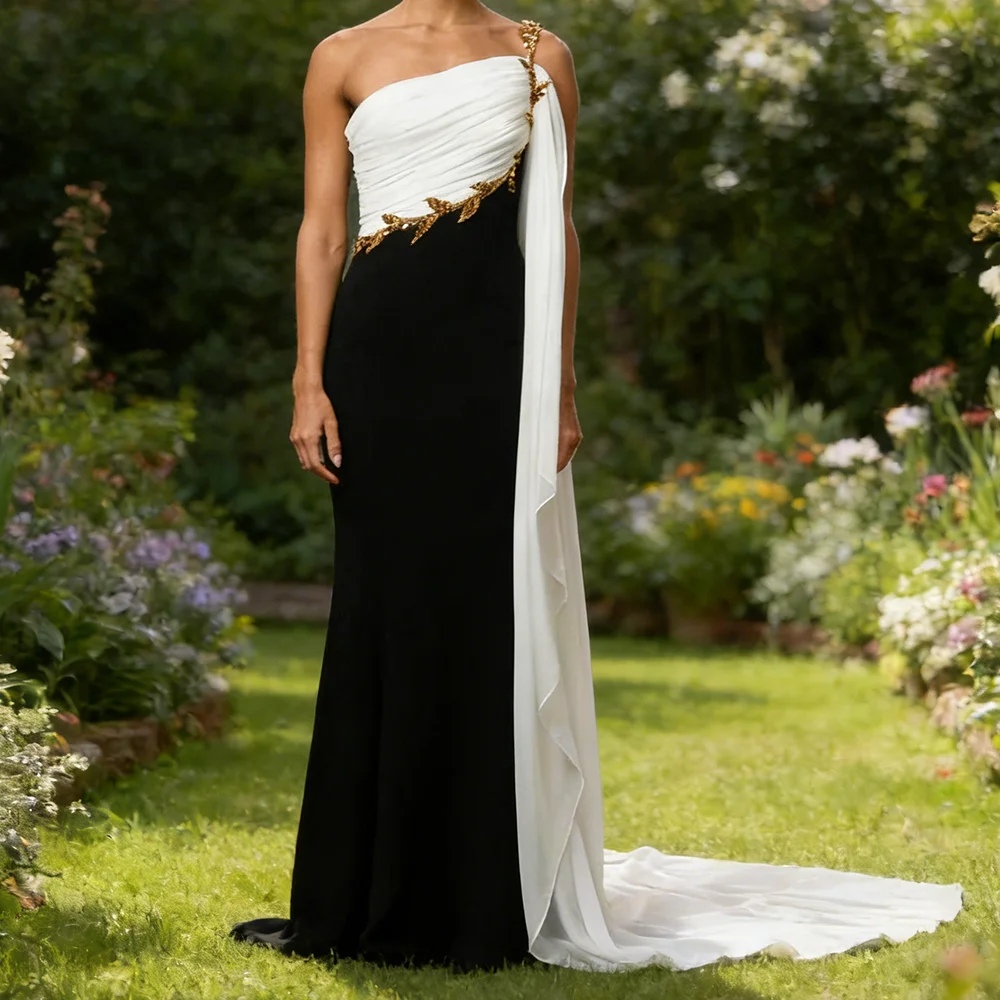 Modern Contrast Color Beads Sleeveless Pleat Mermaid Formal Evening Dresses Birthday Party Prom Gowns Customized