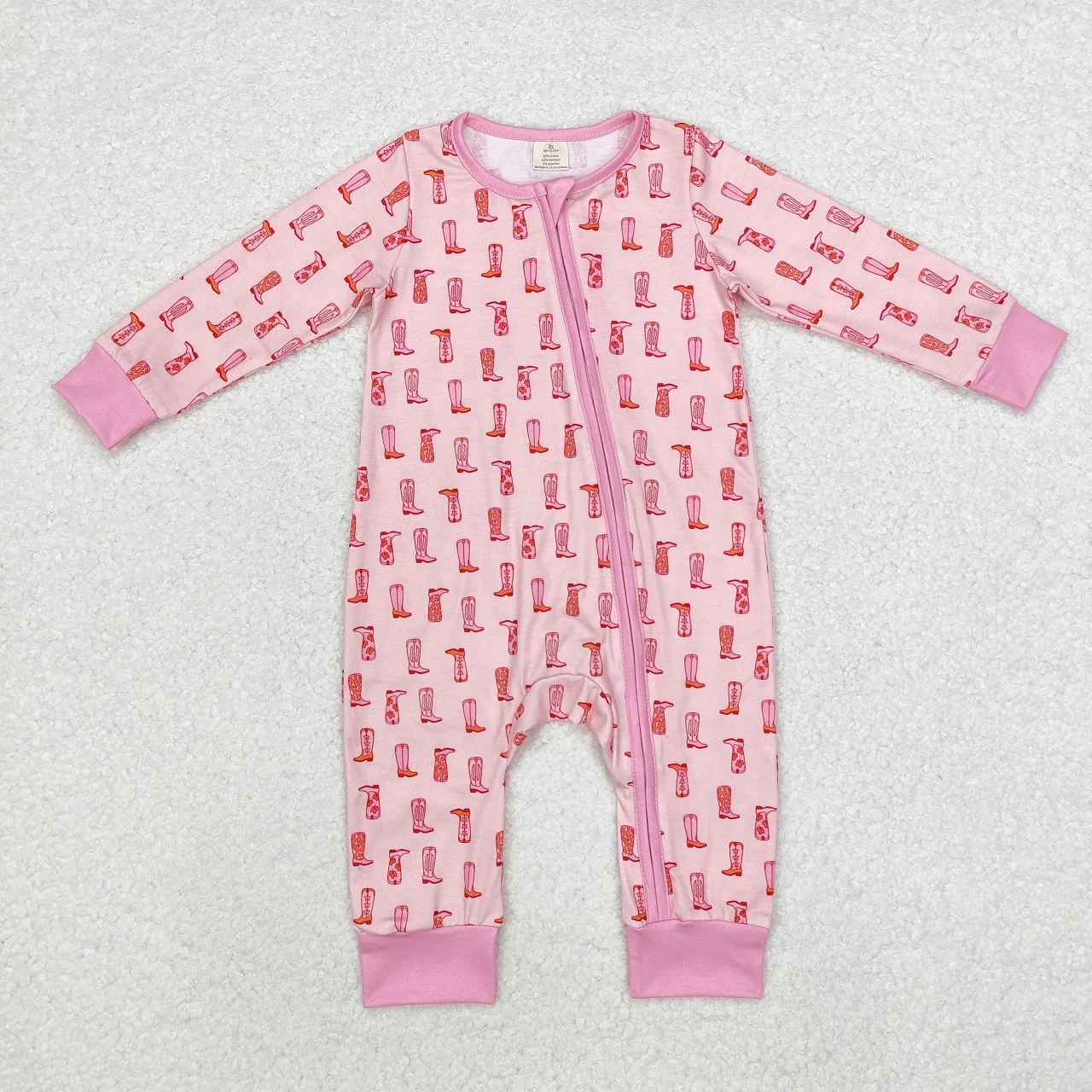 

Wholesale Newborn Coverall Bodysuit Children Baby Girl Romper Kids Infant Western Boots Zipper Toddler Bamboo Pink One-piece