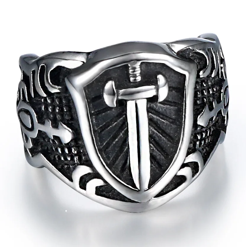 Punk Rock Stainless Steel Templar Knight Sword Rings for Men Jewelry Never Fade Size 7-13