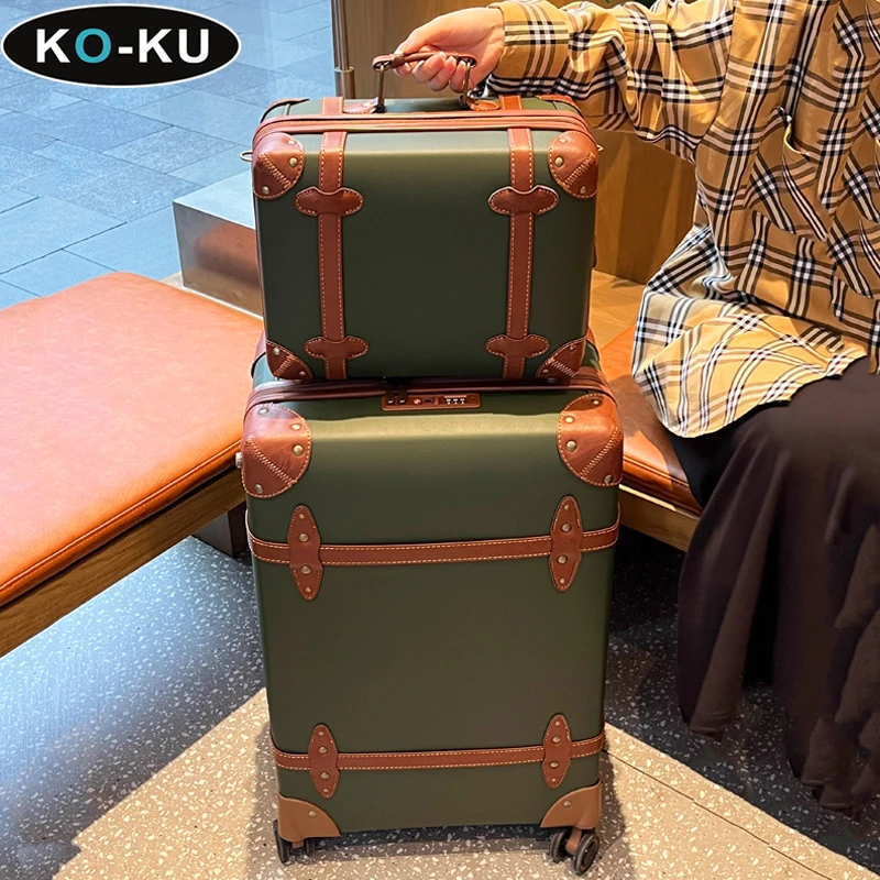 KO-KU Retro Luggage 28'' Large Capacity College Style Trolley Bags Students 13'' Cabin Cosmetic Case 20'' Business Boarding Box