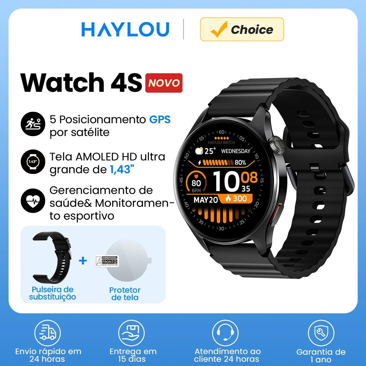 haylou-watch-4s-hf012-gps-smartwatch-143”-hd-amoled-5-satellite-gps-positioning-120-workout-modes-sport-fitness-smart-watch