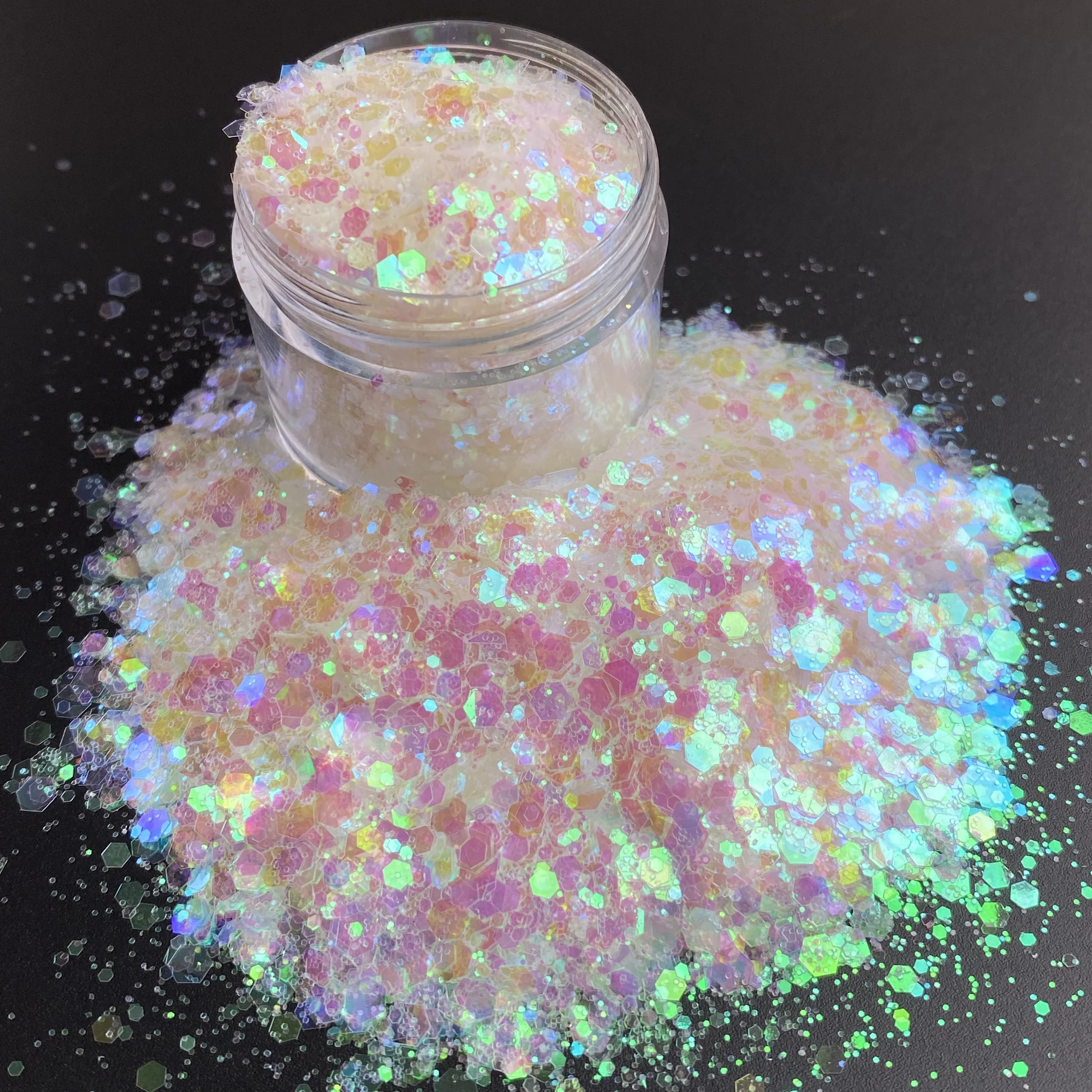 Solto Opala Branco Misto Chunky Glitter Powder, Massa para Unhas Artesanato, Decoração de Natal, 15g por Jar