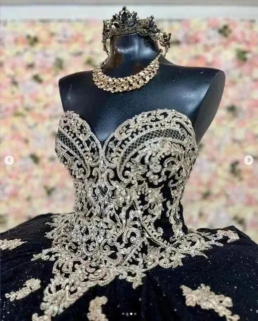 ANGELSBRIDEP Customized Glittering Black Quinceanera Dresses Gold Appliques Sweetheart Vestidos De 15 Anos Birthday Party Corset